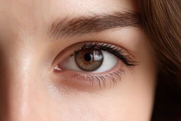 Fototapeta premium Portrait of a Joyful Young Caucasian Woman with Captivating Brown Eye Against a Warm Home Background