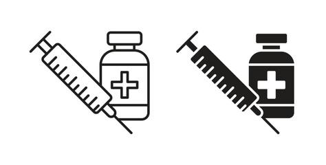 Obraz premium Vaccine vial icons, vector symbols. filled flat sign