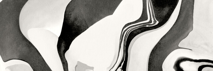 Obraz premium Abstract monochrome pattern with organic flowing waves. Black and white ink marbling texture. Modern artistic illustration for graphic design background.