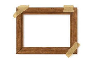 Naklejka premium Wooden frame creating a border with old masking tape in corners, blank copy space, transparent background, rustic design element