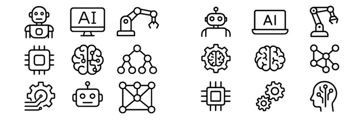 Icons representing artificial intelligence, robotics, and machine learning concepts