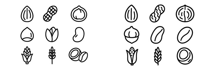 Essential food ingredients including nuts, seeds, grains, and common allergens