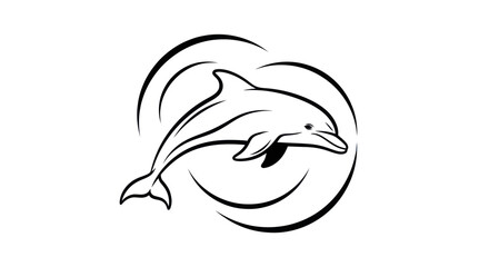 Stylized Dolphin Jumping Through Waves Line Art.
