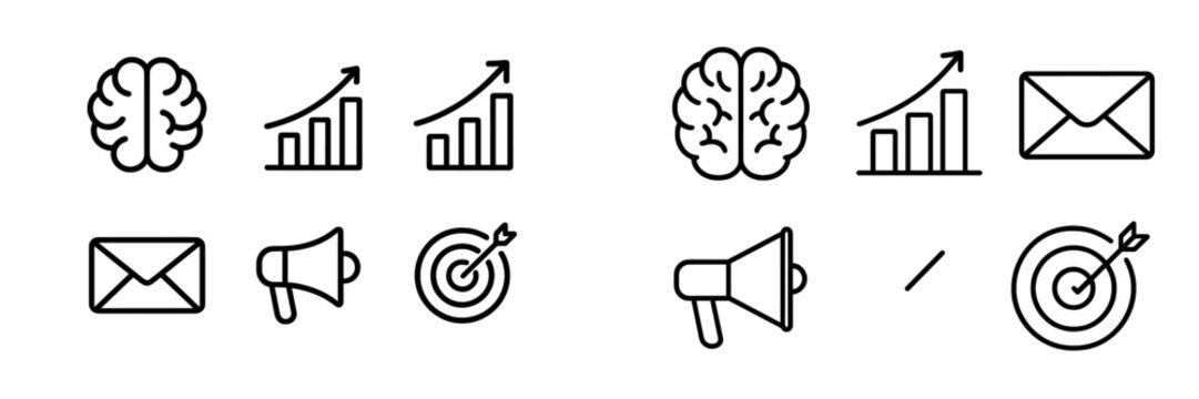 Business strategy and marketing concepts brain growth chart mail megaphone target