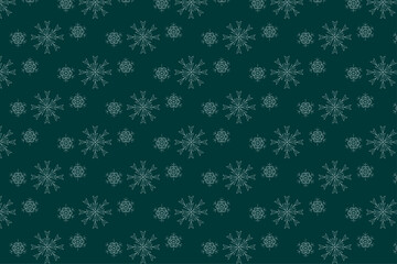 Deep Teal Christmas Snowflake Seamless Vector Pattern for Gift Wrap, Fabric and Wallpaper