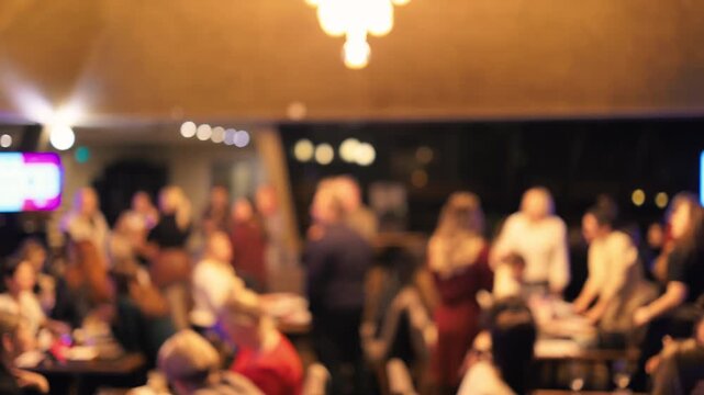 Animated bar setting featuring variety of individuals mingling under warm lighting with musical backdrop