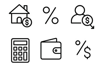 Financial and real estate symbols for budgeting, mortgage, interest, debt, and savings management