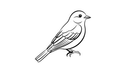 A simple line drawing of a small bird perched on its feet.