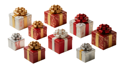 Premium Christmas Gift Boxes Set with Gold, Red & Silver Ribbons