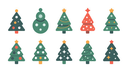 Minimal Christmas Tree Icons Set with Unique Shapes & Decor