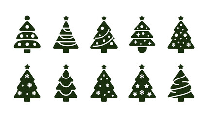 Set of Decorative Christmas Tree Icons in Modern Styles
