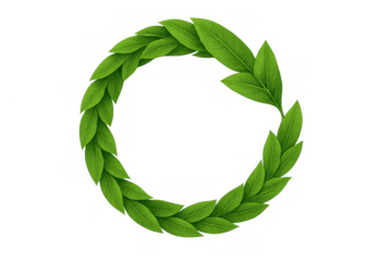 Green leaves forming a circular arrow symbol for recycling, ecology, sustainability, and renewable energy concept with transparent background