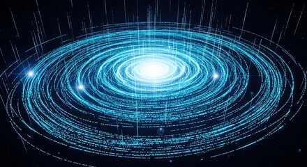 Futuristic digital vortex glowing with vibrant blue energy and data streams