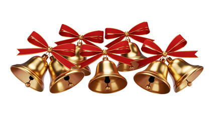 Golden Christmas Bells with Red Ribbons &ndash; Premium Decorative Set