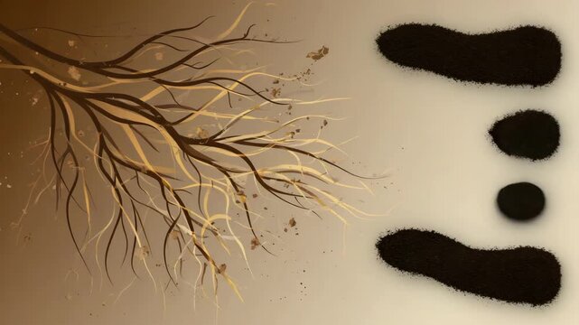 Gen-4 Turbo Underground-style animation showing roots intertwining dynamically, soil particles shifting, with a clean area for copy