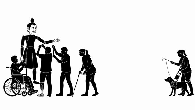 December 4, 2025, image 006. Depicting date specific, December 4, 2025, image 006 featuring disability awareness and social support with silhouettes interacting, person in wheelchair, - Powered by Adobe