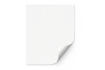 Blank white paper sheet with a subtle page curl, ready for custom message or design, transparent background