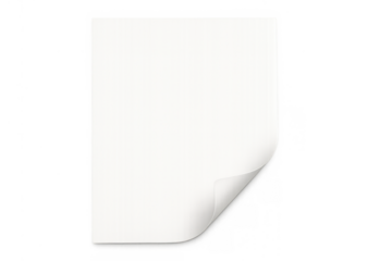 Blank white paper document with curved bottom right corner on transparent background for business or creative concepts