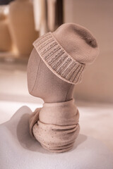 Beige Winter Hat and Scarf Display on Mannequin