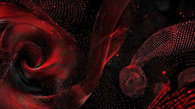 Abstract Digital Art With Red Swirls And Dots Against A Dark Background - Powered by Adobe