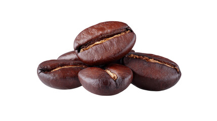 Roasted coffee bean brown glossy aromatic isolated transparency background closeup macro caffeine ingredient food natural fresh energy texture organic morning drink stimulant gourmet agriculture