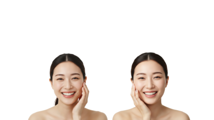 Smiling woman touching cheek