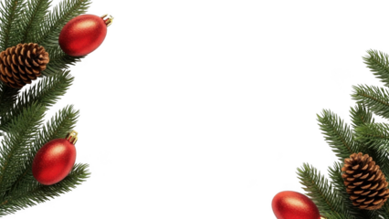 Fir branches with christmas ornaments and pine cones