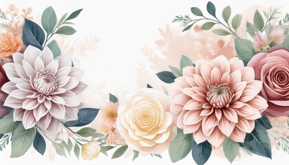 elegant floral watercolor art showcasing delicate roses and dahlias in soft pastel hues perfect for sophisticated designs