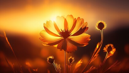silhouetted flower in golden light