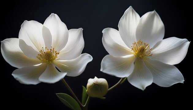 two delicate white flowers against a dark background - Powered by Adobe