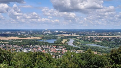 Fototapeta premium Panoramic view from the Kaiser Wilhelm Monument in Porta Westfalica, Germany