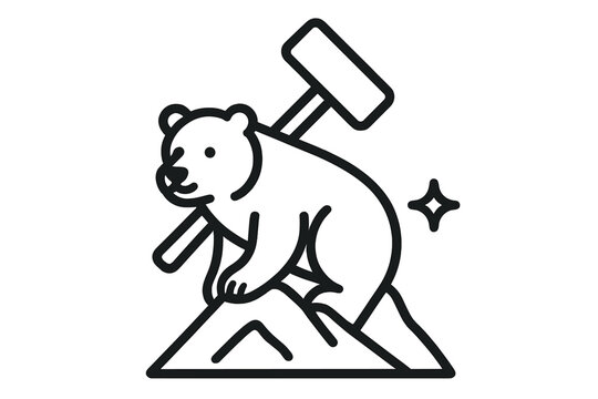 Forest Pounder Icons. Line style vector icons of forest pounder mount: gentle bear loop, bent paw line, pounder tool form, narrow