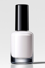 Obraz premium Simple white nail polish bottle with a black cap sits on a light gray background