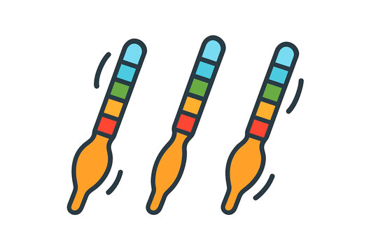 Hydrometer Motion Icons. Flat style icon of multiple hydrometers in a sequence showing motion, bright colors, representing