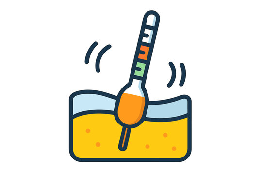 Hydrometer Dance Icon. Flat style icon of a hydrometer floating in a liquid with motion lines, bright colors, representing