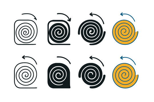 Dynamic Hairspring Illustrations. Mechanical hairspring coiling and uncoiling in rhythmic motion, abstract minimal vector