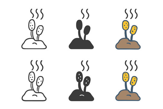 Microbial Icon Styles. Minimal icon of microbial structures anchored to rock in high-pressure thermal vent, simplified biological