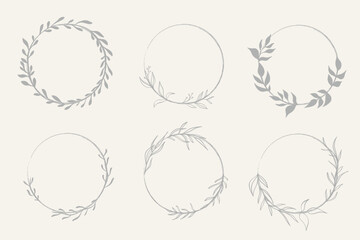 Elegant Hand-Drawn Botanical Wreath Frames – Minimalist Floral Line Art Circle Borders for Wedding Invitations, Branding, Logos, Cards, and Decorative Design