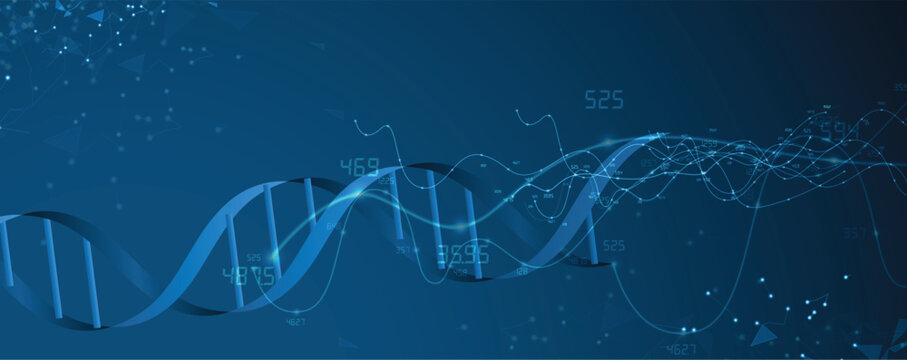 Molecule futuristic technology and science background, DNA strands, connected neural web