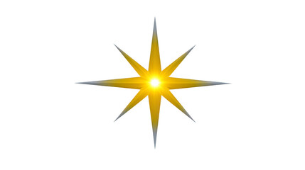Obraz premium Radiant yellow star with eight glowing points, bright center, and soft gradient edges, symbolizing hope, guidance, and inspiration on transparent background