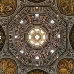 Breathtaking View of an Ornate Cathedral Dome Interior Adorned with Classical Frescoes and Intricate Architectural Details