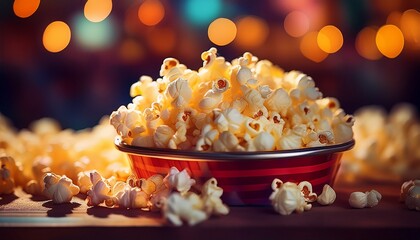 close up popcorn on a bokeh background generated ai