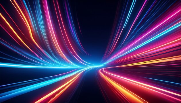 abstract neon light streaks in dynamic dark background - Powered by Adobe