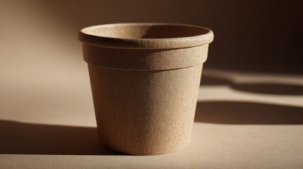 Compostable kraft paper cup on neutral background. AI generative