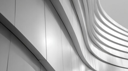 Abstract wavy facade of modern white building. AI generative