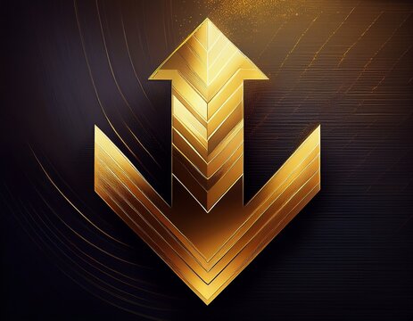 a gold colored arrow pointing down