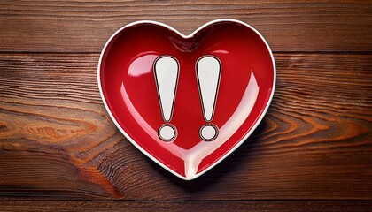 heart shaped plate featuring two exclamation marks