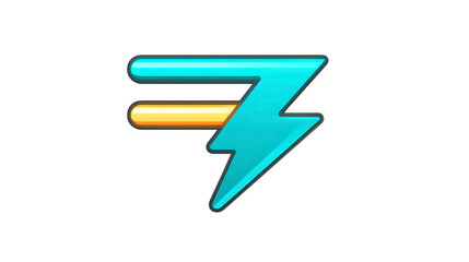 Blue lightning bolt with yellow speed lines, modern flat style, isolated on transparent background, symbolizing fast energy, power, and technology