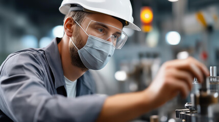 Faceless engineer at cardboard plant performing quality control industrial equipment inspection safety protocols emphasis production systems operation manufacturing facility