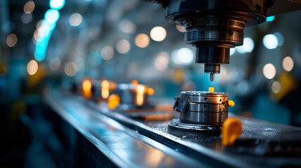 Faceless operator hands at CNC milling machine controls metal processing and laser cutting industrial manufacturing operation motion blur technology machine tools exhibition